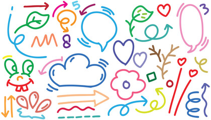 hand drawn colorful doodle vector set, love, Natural , star, cloud, weather, rainbow, flower, bubble, heart and creative design vector collection.