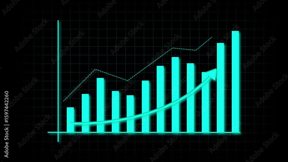 Poster abstract background motion graphics featuring neon teal bars and financial market data. modern desig