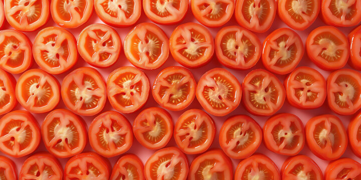 Vibrant Cherry Tomato Slices in Uniform Grid Arrangement