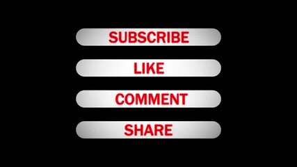 Motion graphics overlay with animated subscribe like comment share buttons for tv and online use. Modern clean interface design motion graphics of social media buttons subscribe like comment share. - Powered by Adobe