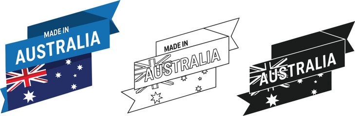 Made in australia product label vector design for australian goods and products with australian flag vector
