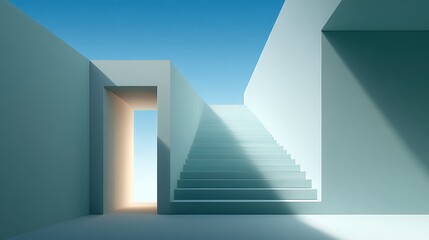Obraz premium Modern abstract architecture with geometric shapes stairs and clear blue sky