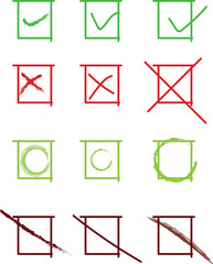 checklist box with answer x, o, v, \