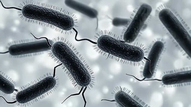 3D animation of listeria monocytogenes bacteria, a foodborne pathogen under microscope view