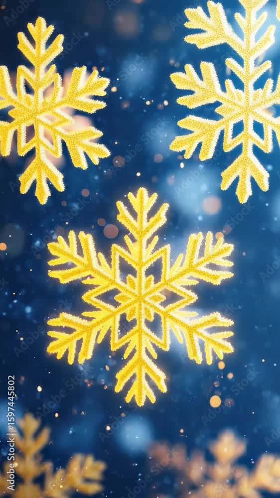Poster snowflakes on shimmering blue background with bokeh lights creating a magical winter atmosphere for 