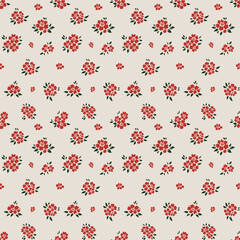 Floral fabric pattern, cream background, gives a sense of luxury and calmness. Red flowers, simple and luxurious, suitable for use in fashion fabric design, clothing, pajamas or home decoratio