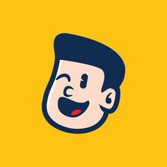 Vector cartoon face with smug expression and confident smile. Bold flat design in retro style. Great for mascot, sticker, branding, and creative youth projects