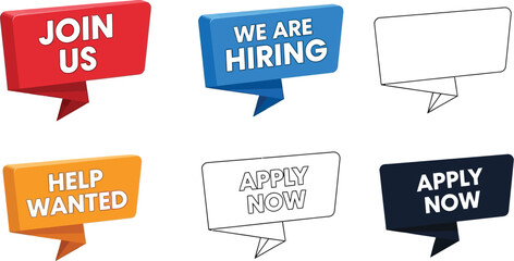 Job openings and career opportunities: we are hiring, apply now, join us, and help wanted vector set vector
