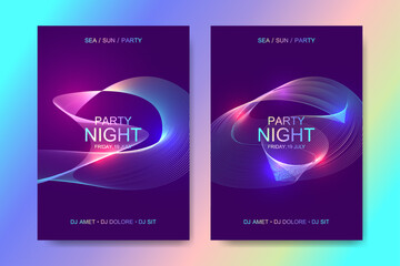 Music Poster For Electronic Festival With Fractal Lines And Waves. Party Flyer Cover Design Concept Of Electro Music Fest. Vector Illustration.