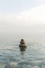 Zen Stones Balanced in Calm Water for Meditation and Relaxation