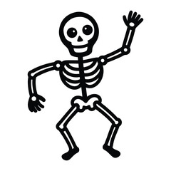 a black and white drawing of a skeleton with a skull