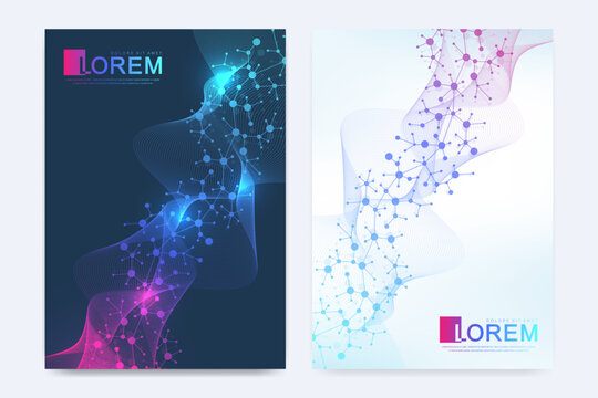 Modern medical or health care vector template for brochure or cover with abstract molecular structure, layout brochure, flyer, placard, poster, book cover design.