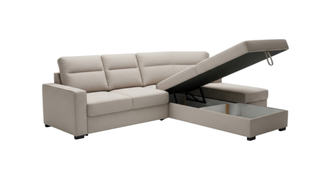 Modern beige sectional sofa with hidden storage and chaise lounge feature