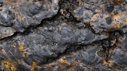 Close-up view of dark, textured rock formations.