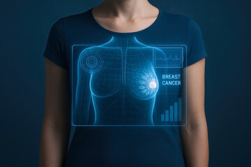 Medical hologram healthcare breast cancer detection technology woman torso health digital scan futuristic interface