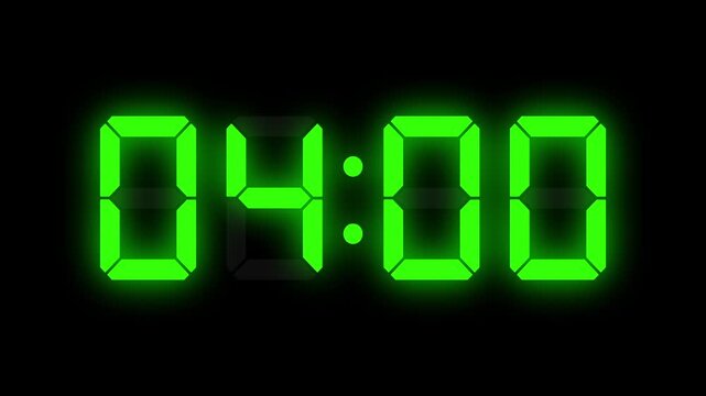デジタル数字の50秒カウントアップタイマー（黒背景）（緑）