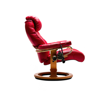 Luxurious red leather recliner chair with modern controls isolated on transparent background - Powered by Adobe