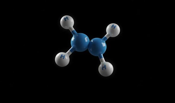 Molecular model of water with blue and white spheres on black background  