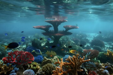 Underwater Ocean Scene with Marine Life and Seascape Elements