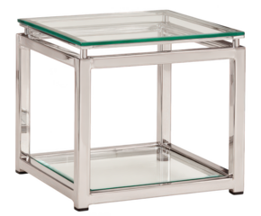 Modern silver metal frame two tier glass end table isolated on transparent background