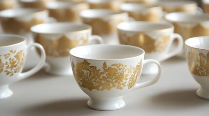 Golden decorated white Tea cups
