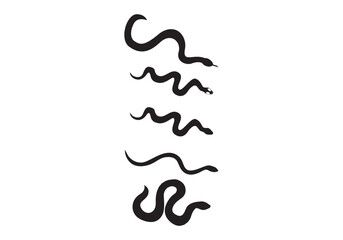  set of snakes silhouette. Snake wrapped around the crescent moon. Boho modern hand drawn design elements for logo design