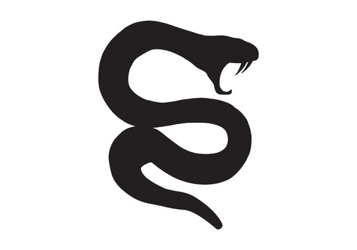  set of snakes silhouette. Snake wrapped around the crescent moon. Boho modern hand drawn design elements for logo design