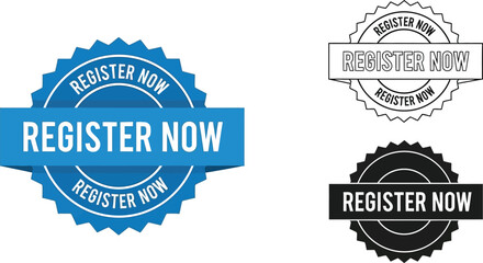 Register now vector graphic design element for registration badge label icon sign up button and emblem template vector