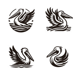 Obraz premium Pelican Bird logo icon design black white