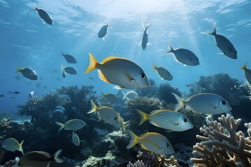 Underwater Ocean Scene with Marine Life and Seascape Elements