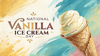 National Vanilla Ice Cream Day, Festive waffle cone loaded with smooth vanilla ice cream.
