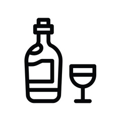 Minimalist icon of wine bottle and glass in black outline