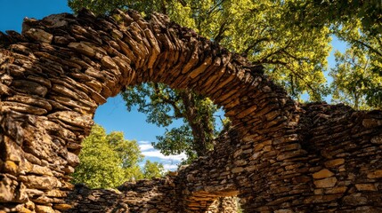 Stone archway in a sunlit clearing
