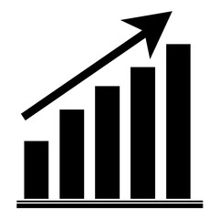 Minimal Vector Black Bar Chart with Upward Arrow Icon isolated on white