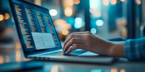 Person Coding on Laptop with Programming Language on Screen, Developer Working on Code, Coding and Software Development

