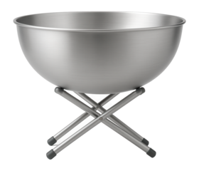 Large aluminum bowl with a foldable stand for easy storage in a small city flat.