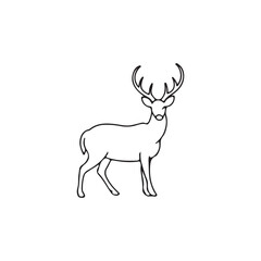 Obraz premium Black outline illustration of a majestic stag with large antlers standing deer animal