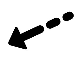 長い矢印　破線　左向き　斜め下　黒