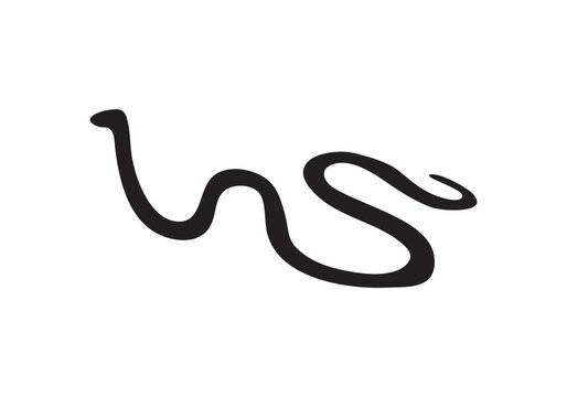  set of snakes silhouette. Snake wrapped around the crescent moon. Boho modern hand drawn design elements for logo design