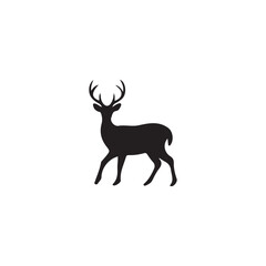 Obraz premium Black silhouette of a deer with large antlers walking on a white background animal wildlife