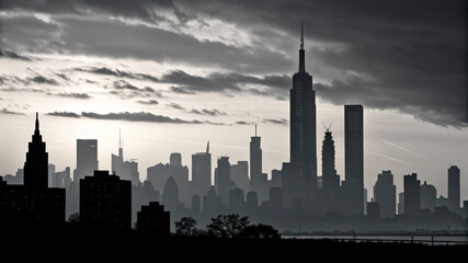 Obraz premium Dramatic City Skyline at Sunset