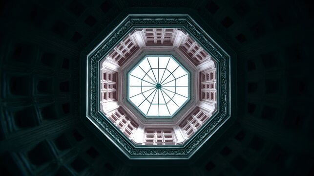 Octagonal atrium with geometric skylight and decorative ceiling architecture - Powered by Adobe