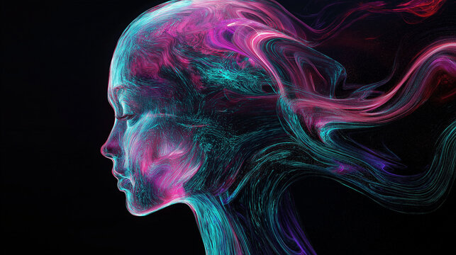 Mental health psychology concept, mystery messy psychedelic maze art, head brain wave, emotion mix depression, anxiety, sad  - Powered by Adobe