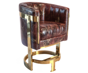 Luxurious brown leather armchair with gold accents isolated on transparent background
