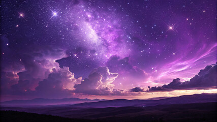 Naklejka premium Violet Purple Galaxy with Stars and Clouds