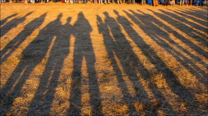 Shadows of people on dry grass
