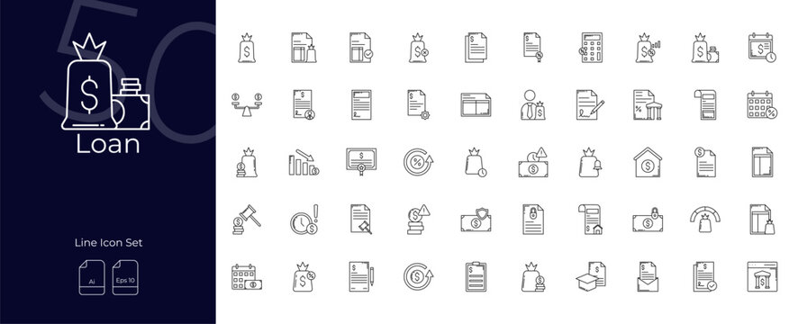 Loan Line Editable Icons set. Vector illustration in modern thin line style of Loan icons: credit, debt, finance, etc