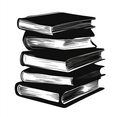 Fototapeta premium Stack of books black white illustration.