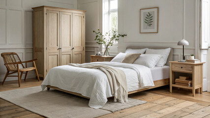 Modern Bedroom with Natural Light and Wooden Decor
