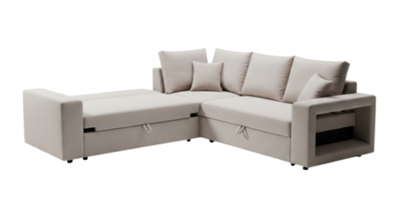 Beige l-shaped sofa with pull-out storage and soft cushions for modern living rooms